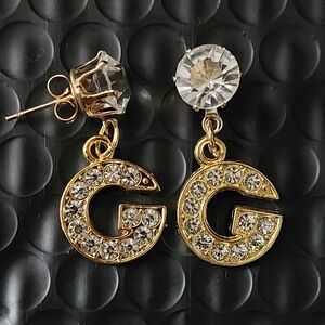 Elegant Gold Crystal Initial Earrings G